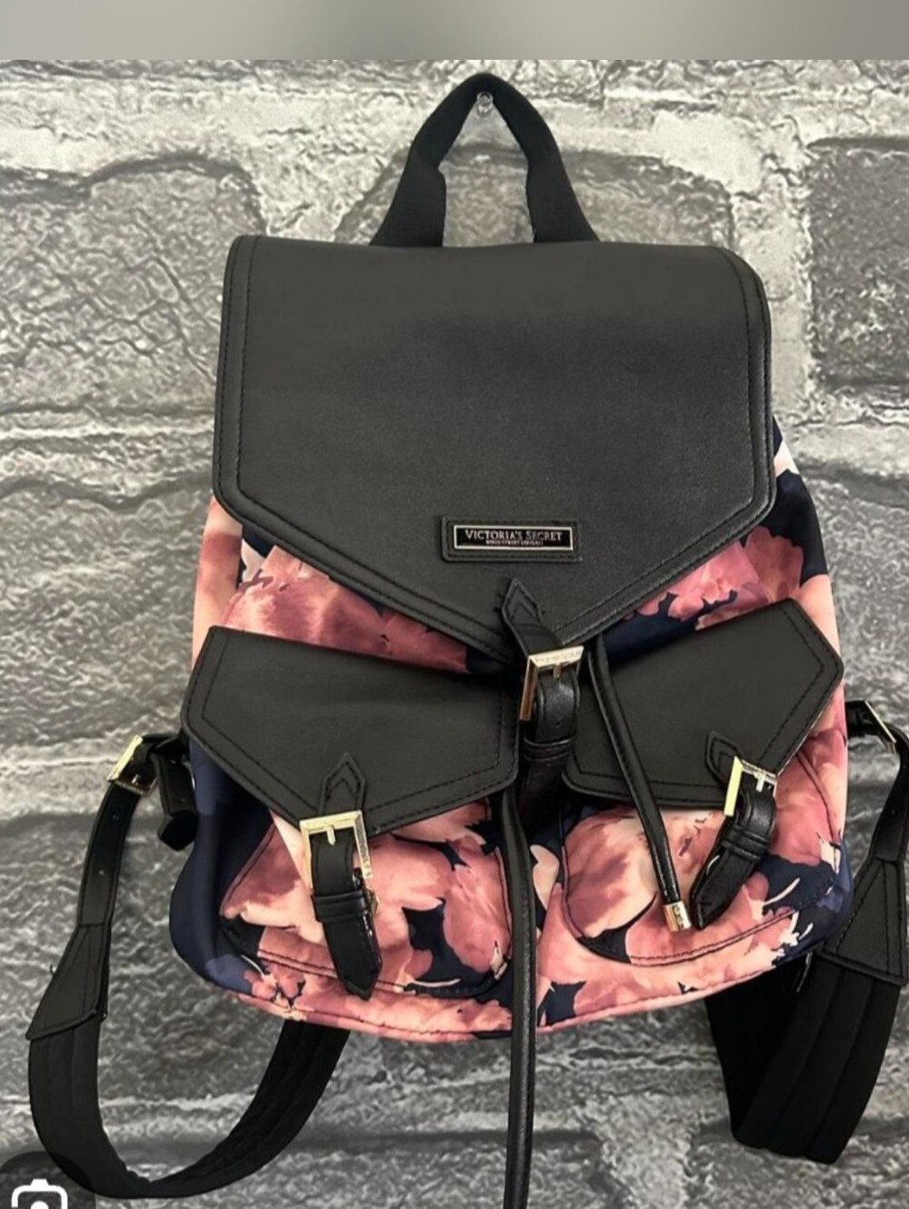 Victoria's Secret 💖Black & Pink Floral Drawstring Backpack💖